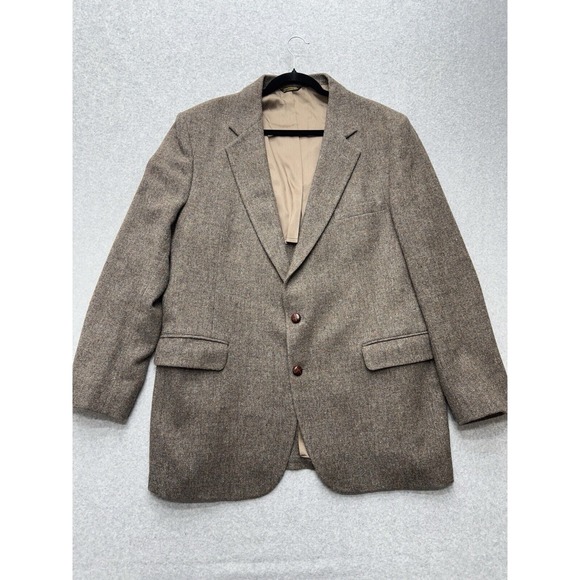 Lyttons Tweed Blazer 46R Brown Wool Elbow Pads Coat‎ Jacket Career Professional - Picture 1 of 16